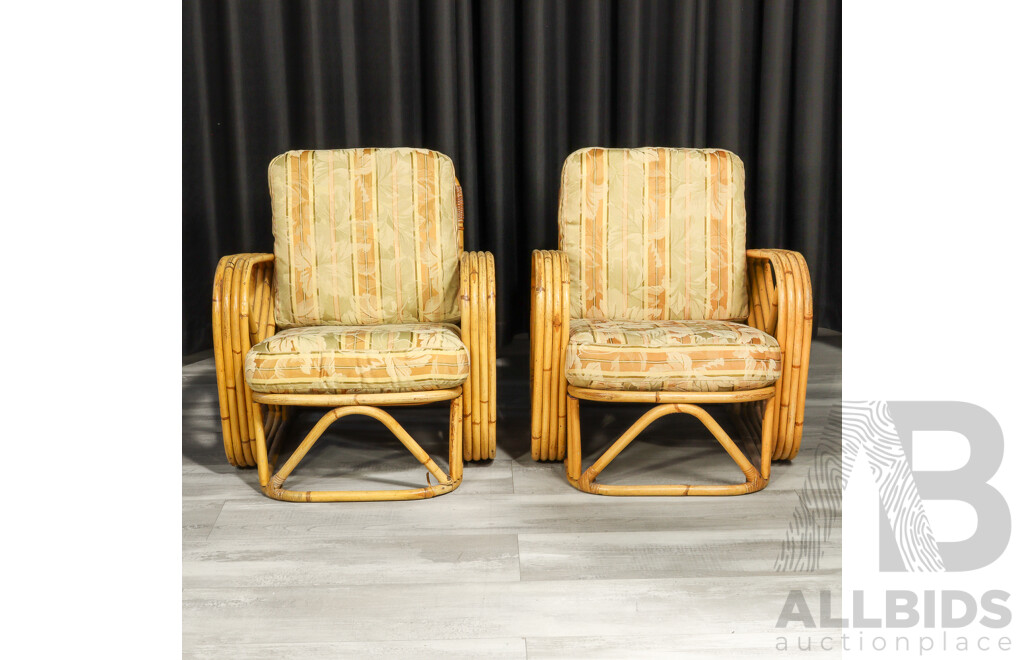 Pair of Vintage Cane Pretzel Lounge Chairs by Paul Frankl
