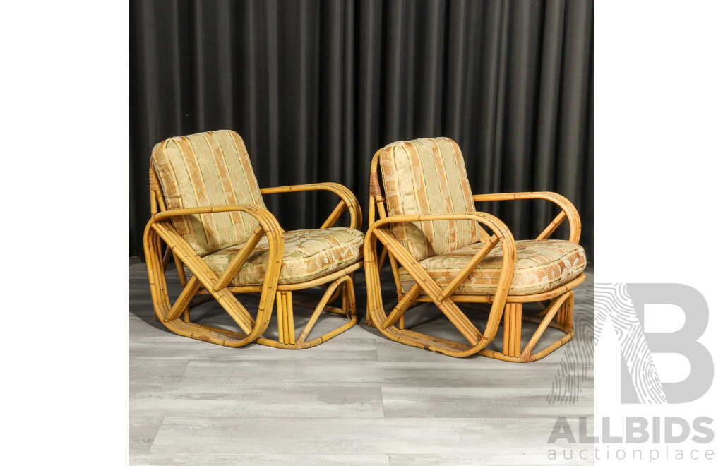 Pair of Vintage Cane Pretzel Lounge Chairs by Paul Frankl
