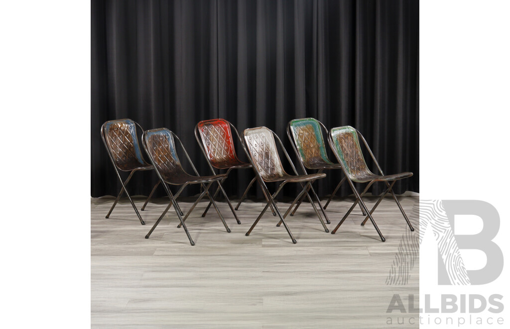 Good Set of Six Stak-a-Bye Pressed Tin Dining Chairs by Sebel