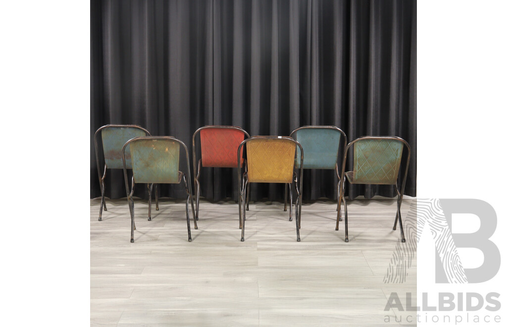 Good Set of Six Stak-a-Bye Pressed Tin Dining Chairs by Sebel