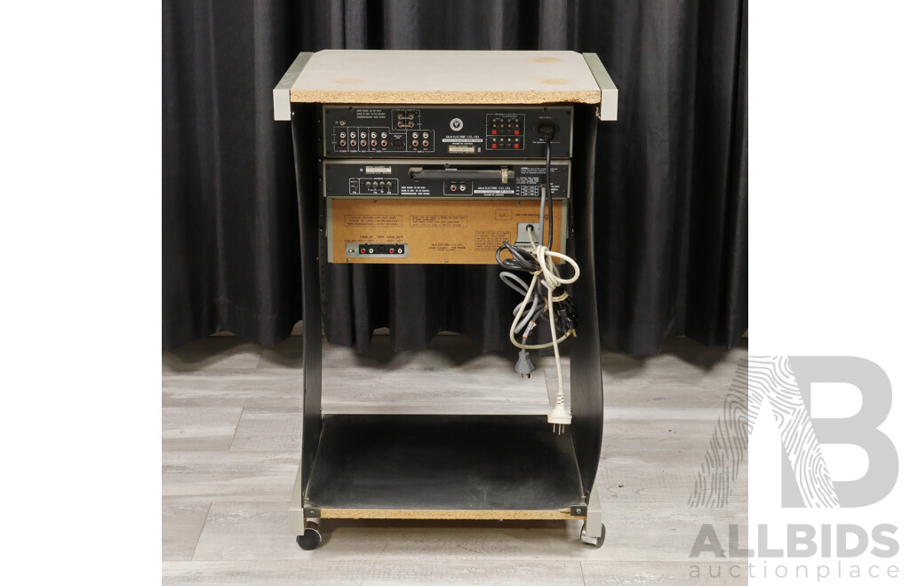 Akai Three Piece Rack Mounted Stereo System Comprising Dc Integrated Amplifier AM UO3, Stereo Tuner at KO2 & Stereo Casette Deck CS MO2, All in Akai Case