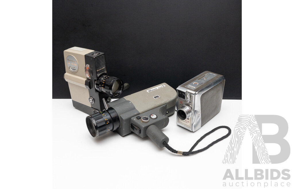 Lot of Three Super 8mm Video Cameras - Chinon Zoom 8, Sankyo, Keystone Bel Air
