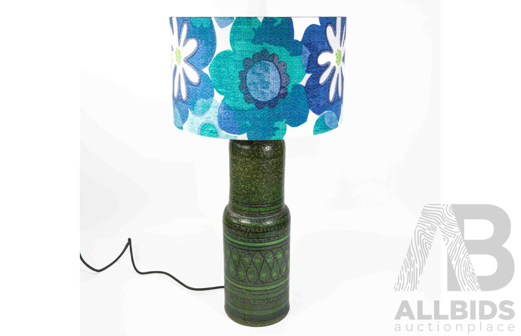 Funky Mid Century Italian Bitossi Pottery Lamp Base with Cloth Shade