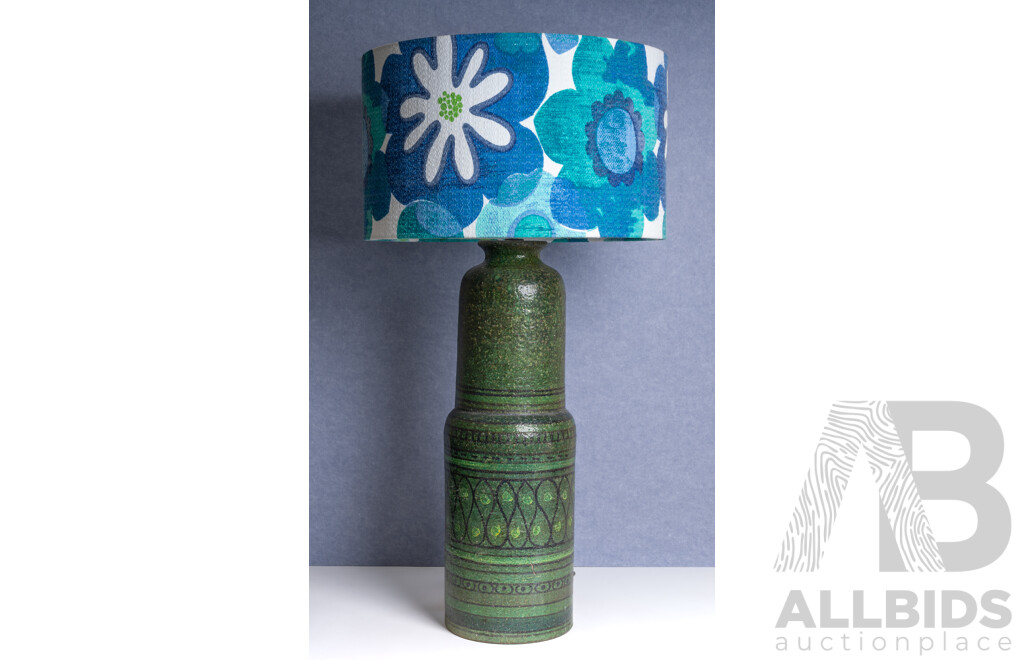 Funky Mid Century Italian Bitossi Pottery Lamp Base with Cloth Shade