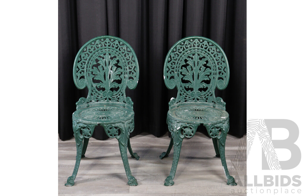 Pair of Cast Alloy Painted Garden Chairs