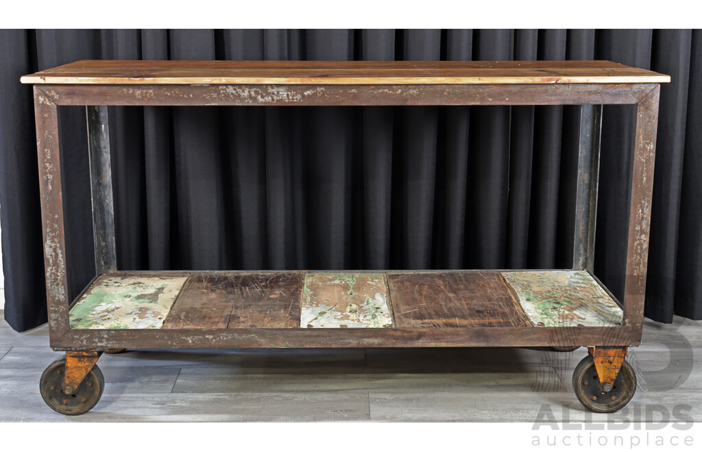 Custom Made Metal Framed Works Table on Castors