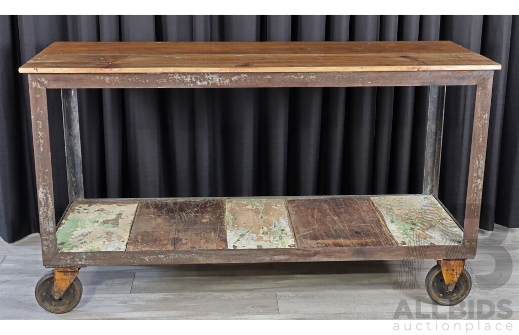 Custom Made Metal Framed Works Table on Castors