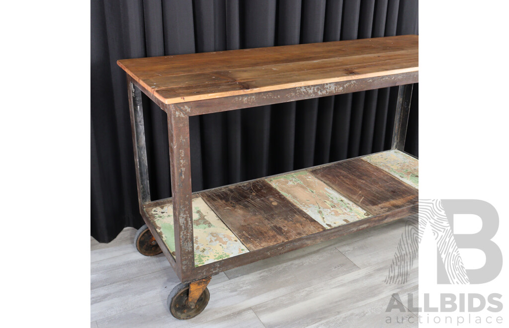 Custom Made Metal Framed Works Table on Castors