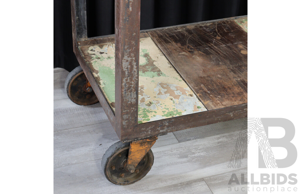 Custom Made Metal Framed Works Table on Castors