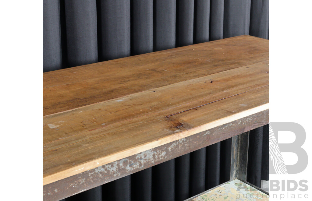 Custom Made Metal Framed Works Table on Castors