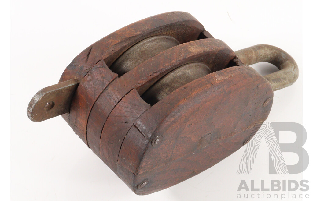 Large Vintage Timber Cased Ships Pulley