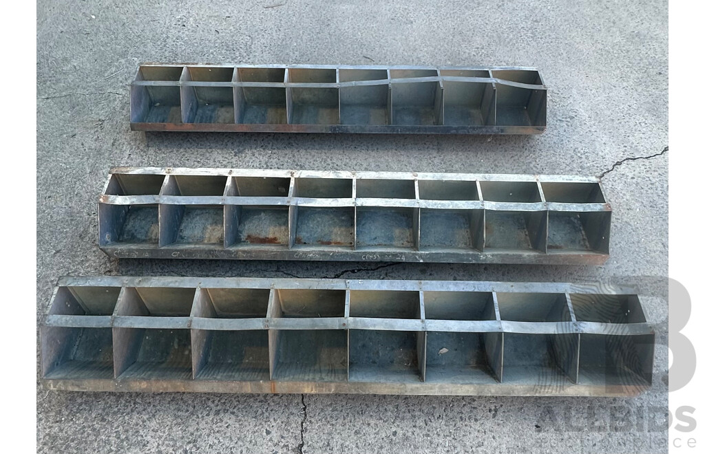 Set of Three Bespoke Galvanised Wall Mount Parts Bins