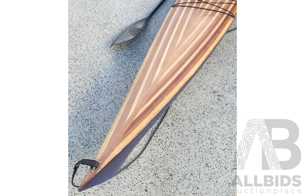 Large Vintage Fibreglass Kayak with Paddle