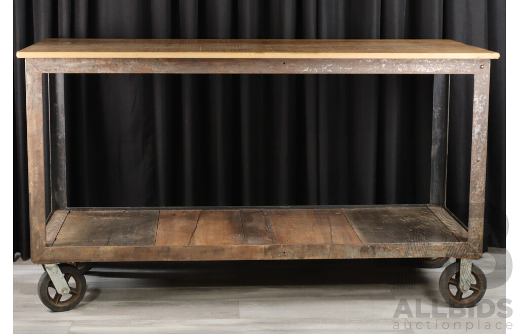 Vintage Metal Based Works Bench on Castors