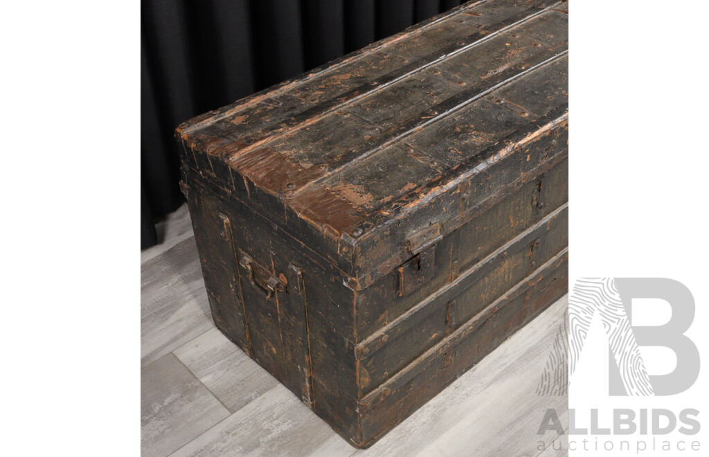 Turn of the Century Timber Bound Travel Trunk