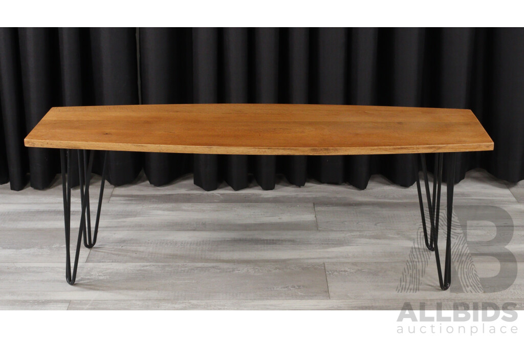 Oak Top Coffee Table Over Vintage Metal Base