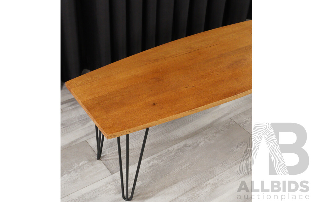 Oak Top Coffee Table Over Vintage Metal Base