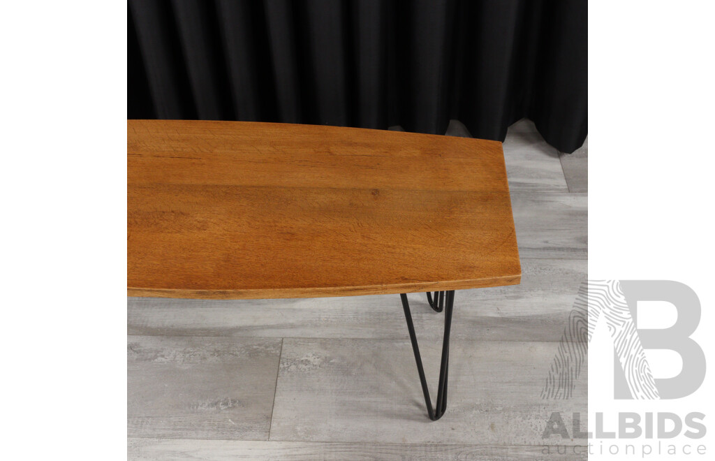 Oak Top Coffee Table Over Vintage Metal Base