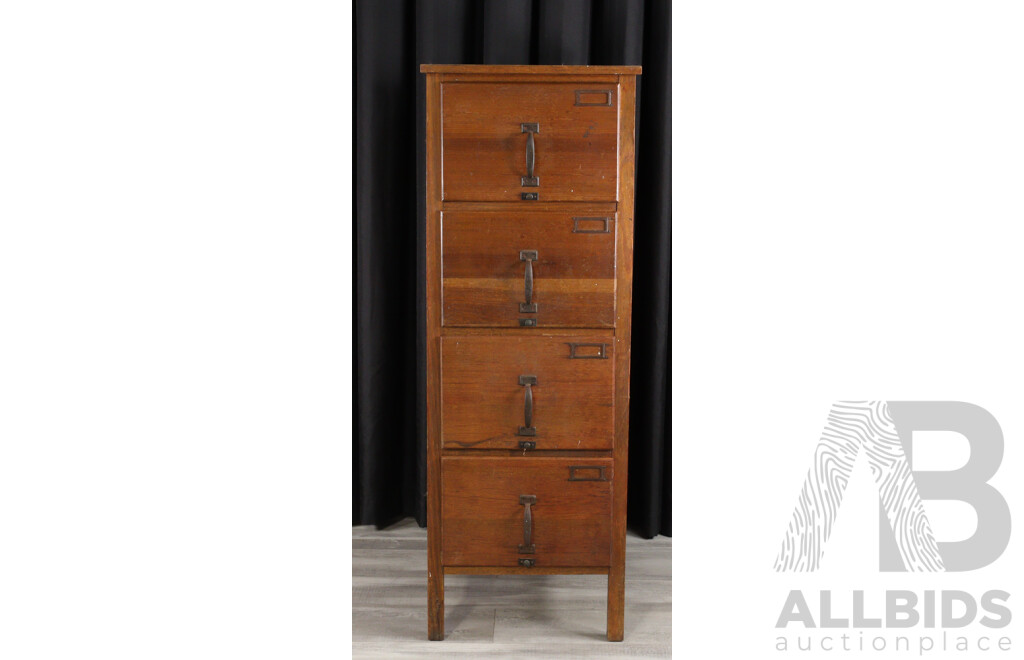 Vintage Oak Four Drawer Filing Chest