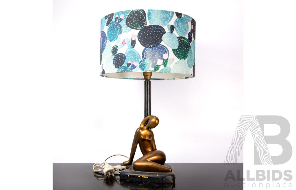Vintage Ceramic Lamp with Ellis Style Ceramic Figure and Later Shade