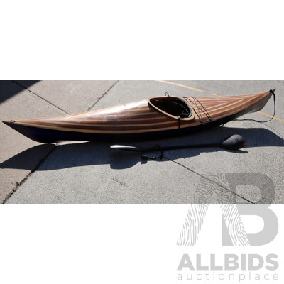 Large Vintage Fibreglass Kayak with Paddle