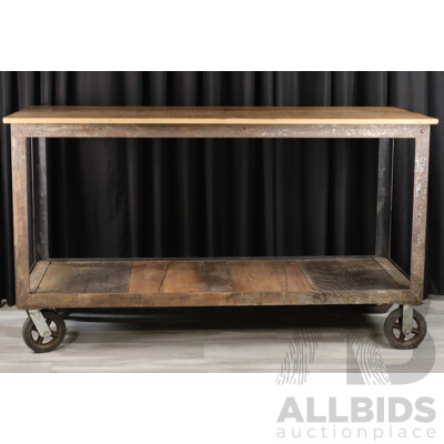 Vintage Metal Based Works Bench on Castors