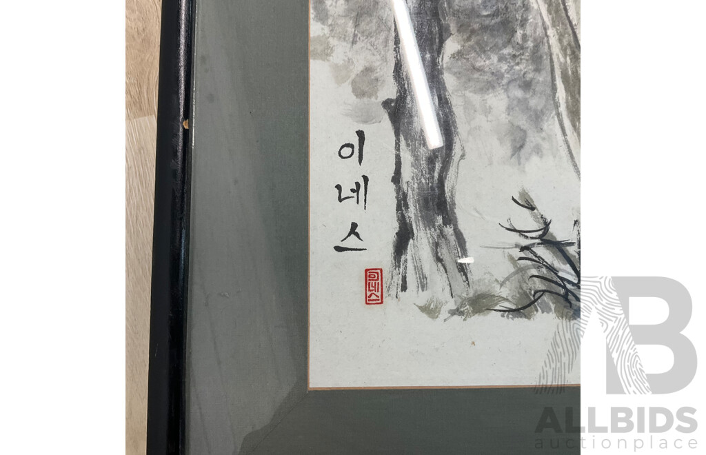 Korean Scroll Rhino Painting  ( 54x57x2.5cm)
