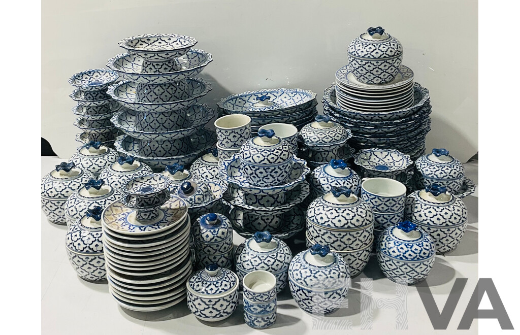 Large Thailand Porcelain 100 Piece Blue and White Dinner Service