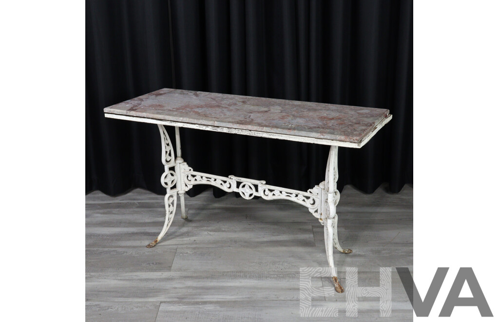19th Century French Cast Iron Cafe Table with Marble Top