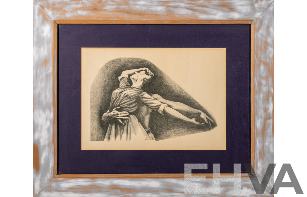 N.Grant, (20th Century, Australian), Dance Together, Vintage Reproduction Print of Original Pencil & Charcoal Sketch, 60 x 72 cm (frame)