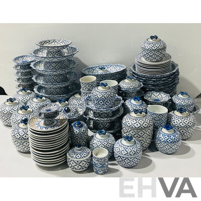 Large Thailand Porcelain 100 Piece Blue and White Dinner Service