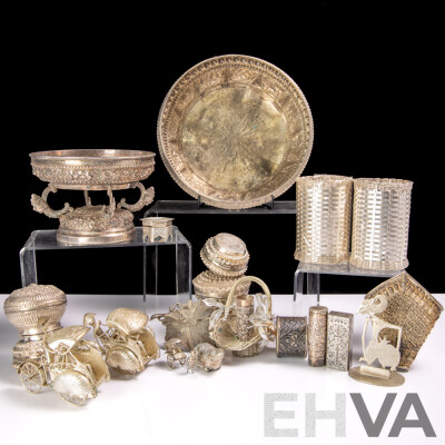 Large Collection Vintage and Other White Metal Mostly Asian Pieces Including Repousse Examples, Souvenir Ware and More