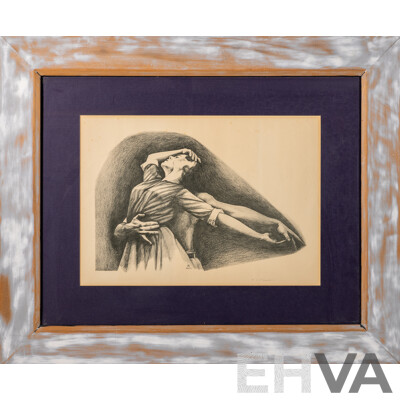 N.Grant, (20th Century, Australian), Dance Together, Vintage Reproduction Print of Original Pencil & Charcoal Sketch, 60 x 72 cm (frame)