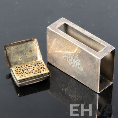 Antique Sterling Silver Vinaigrette, Sterling Silver Matchbox Case with Engraved Monogram