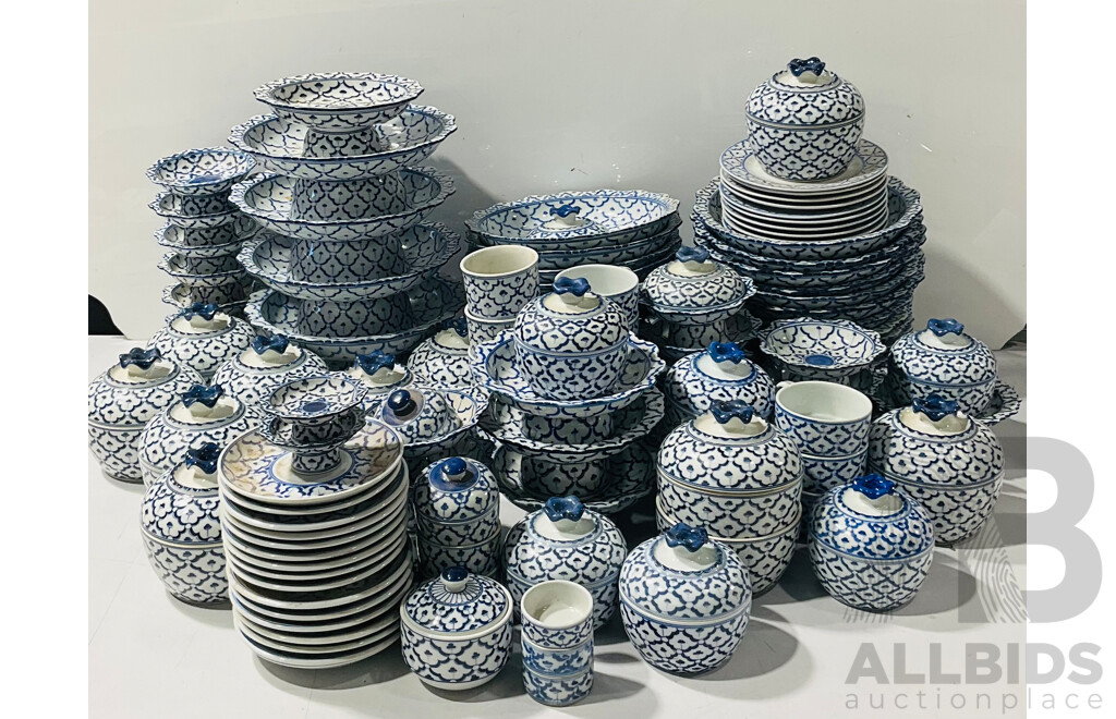 Large Thailand Porcelain 100 Piece Blue and White Dinner Service