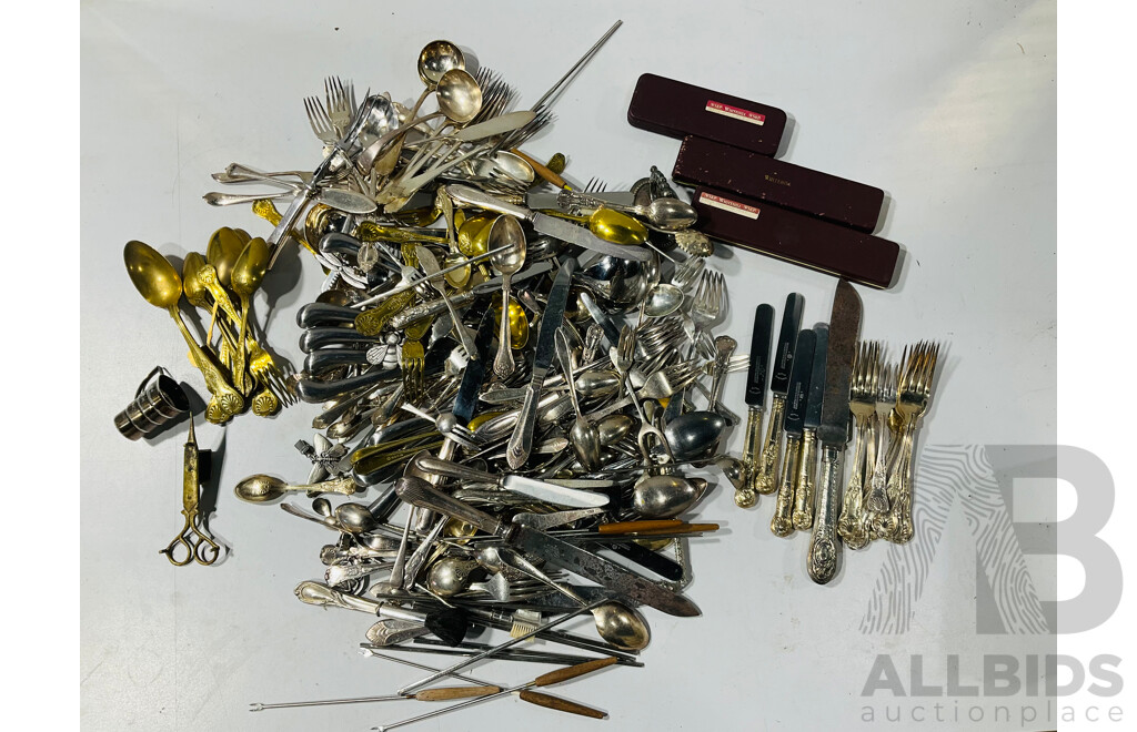Large Collection Silver Plate and Other Flatwear Including Kings Pattern Examples, Intercontinental Hotel NY, Fairmont Hotel Examples and More
