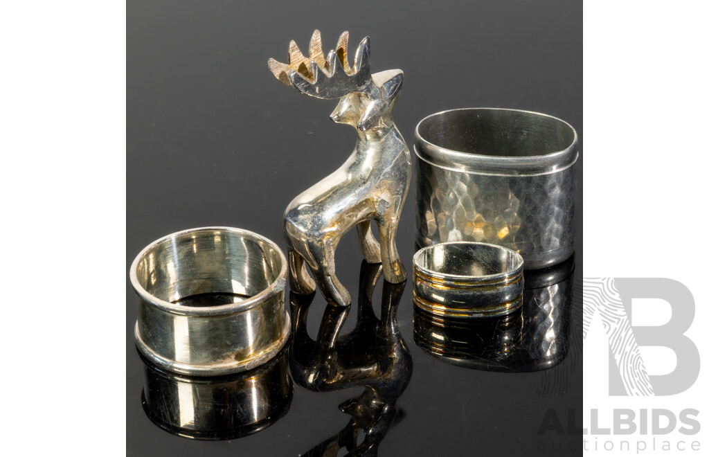 Large Three Sets Napkin Rings Including Set EIght Reindeer Themed Examples and More