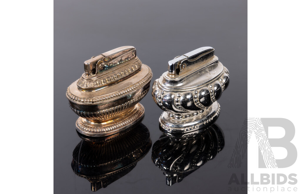 Two Vintage Ronson Table Lighters Comprising Queen Anne & Crown Examples