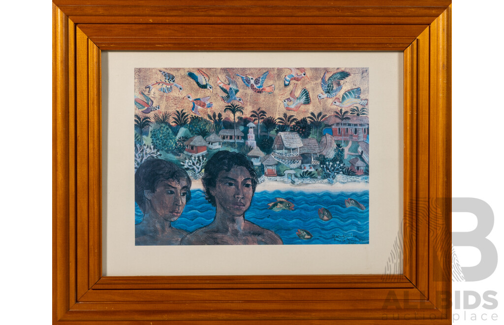 Donald Friend, (20th Century, Australian, 1915-1989), Careening (1976), Fine Art Reproduction Print of Original Gouache, Gold Leaf & Acrylic on Paper, 43 x 53 cm (frame)