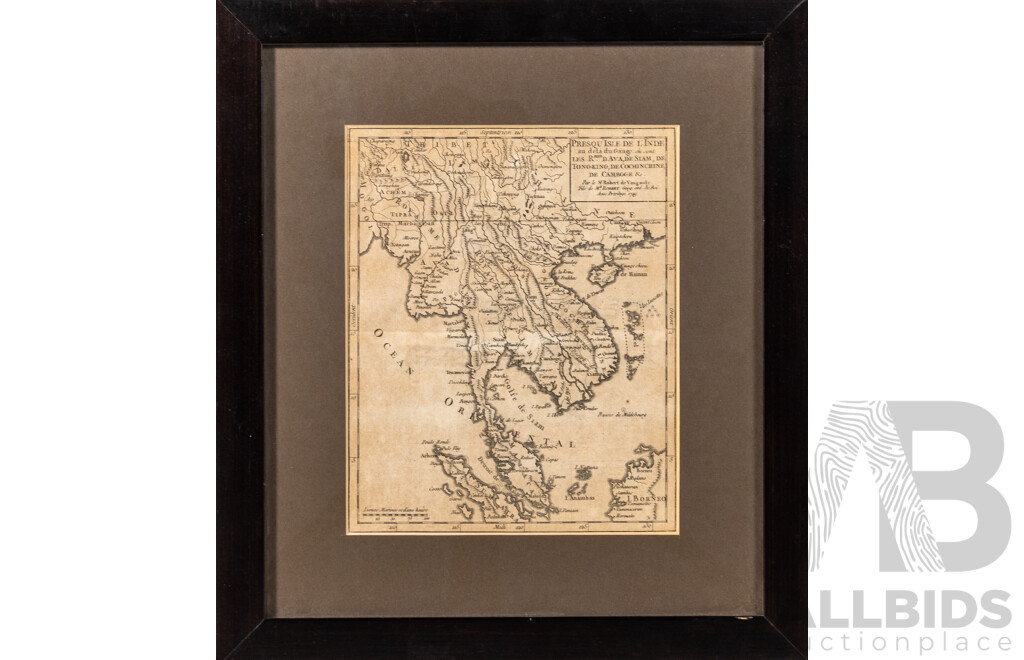 Isles Phillipines Et Moluques [Phillipine Islands & Moluccas] & Presqu Isle De L'Inde], Pair of Antique Steel Engraving Map Prints, 34 x 30 cm (frames) (2)