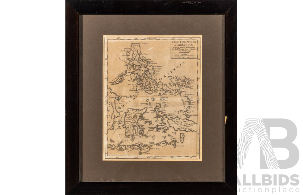 Isles Phillipines Et Moluques [Phillipine Islands & Moluccas] & Presqu Isle De L'Inde], Pair of Antique Steel Engraving Map Prints, 34 x 30 cm (frames) (2)
