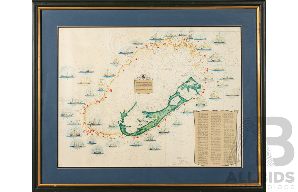 Teddy Tucker, (20th Century, Bermudian, 1925-2014), Map of Shipwrecks Along the Coast of Bermuda, Quality Colour Print, 63 x 76 cm (frame)