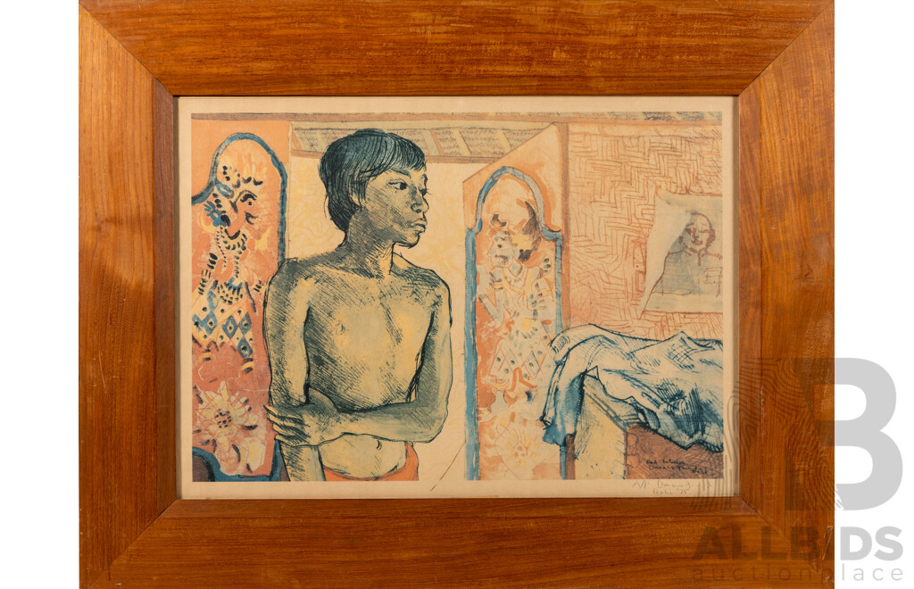 Donald Friend, (20th Century, Australian, 1915-1989), Red Interior, Offset Vintage Lithograph A/P,  Signed and Dated, 62 x 79 cm (frame)