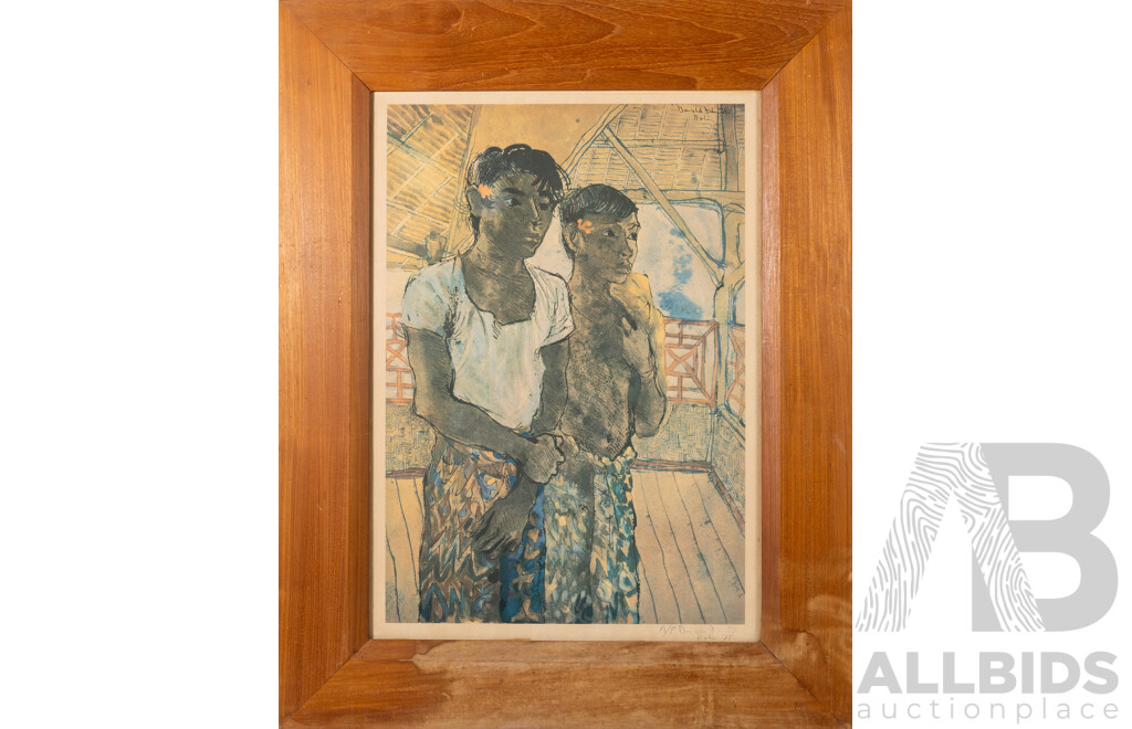 Donald Friend, (20th Century, Australian, 1915-1989), Young Boys in Sarongs, Offset Vintage Lithograph A/P,  Signed and Dated, 79 X 62 Cm (frame)