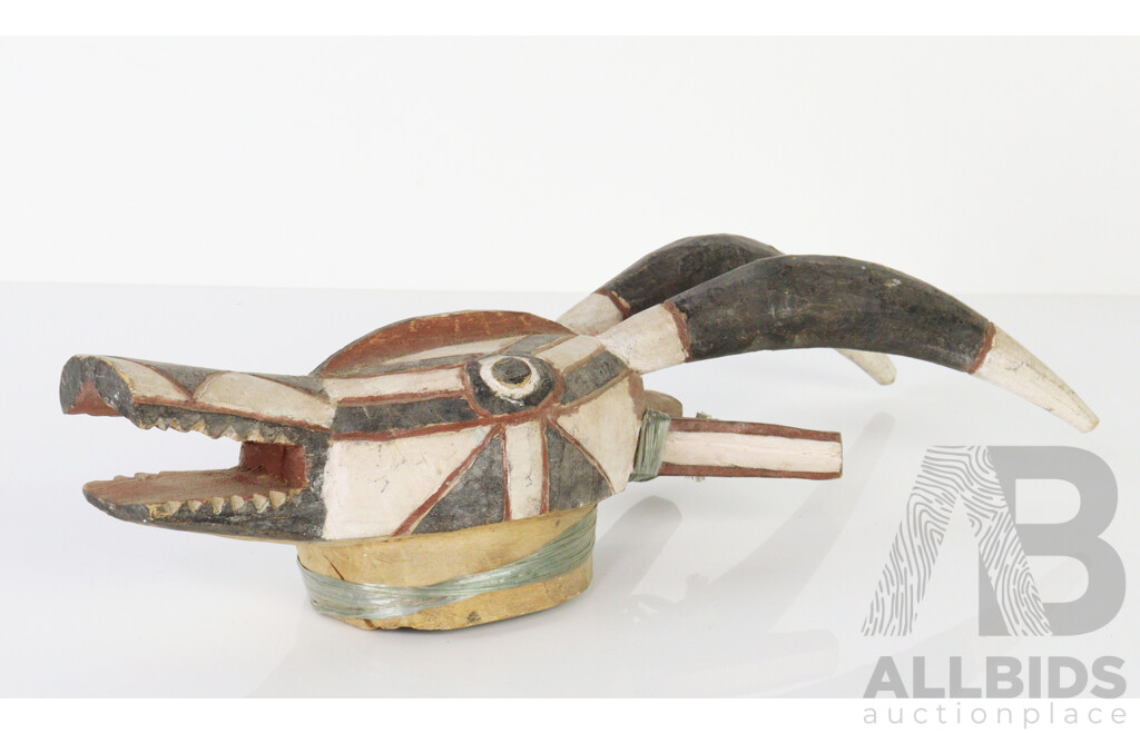 Antique Hand Carved Wooden West African Burkina Faso Nunuma or Bwa Kob Antelope Mask with Polychrome Decoration