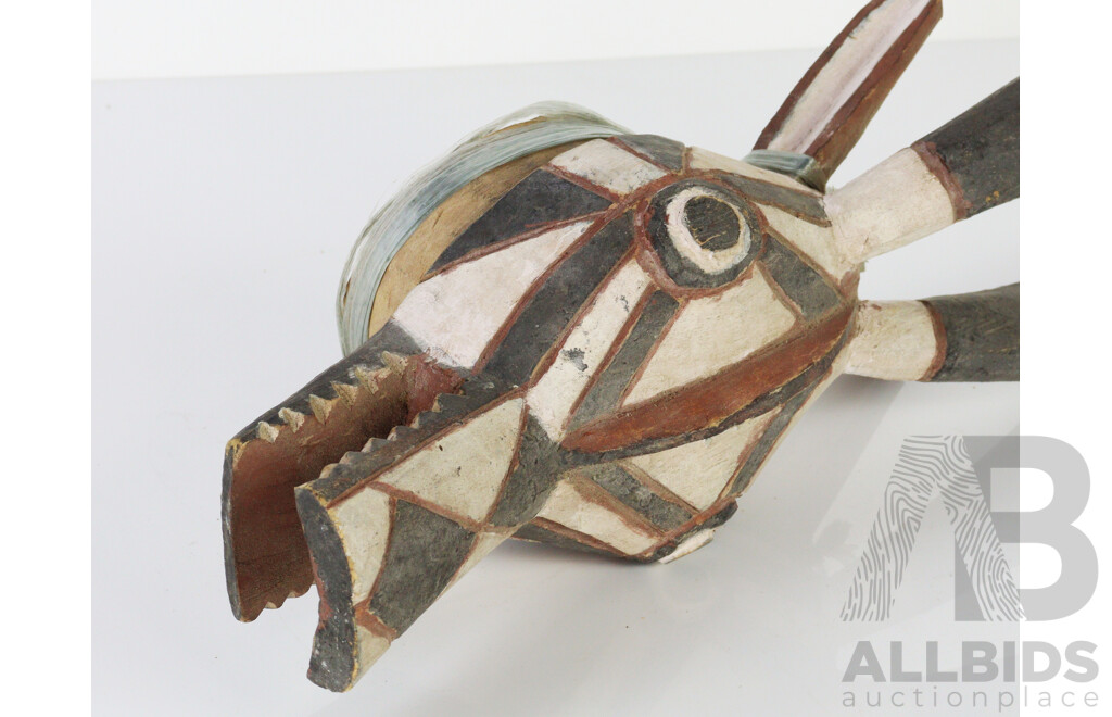 Antique Hand Carved Wooden West African Burkina Faso Nunuma or Bwa Kob Antelope Mask with Polychrome Decoration