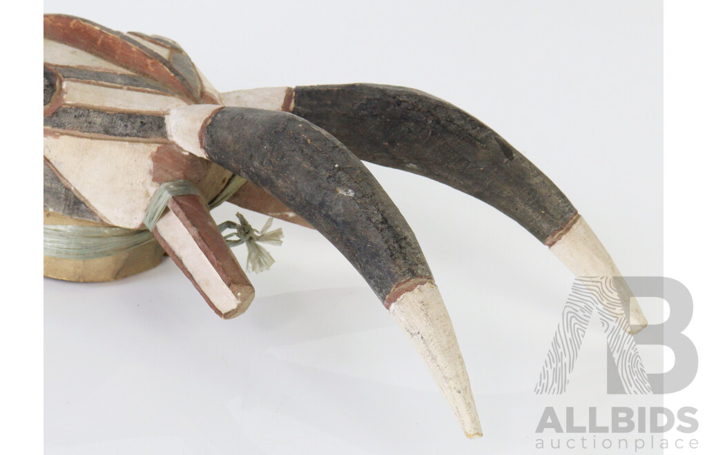 Antique Hand Carved Wooden West African Burkina Faso Nunuma or Bwa Kob Antelope Mask with Polychrome Decoration