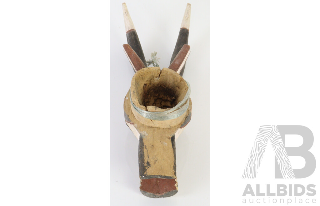 Antique Hand Carved Wooden West African Burkina Faso Nunuma or Bwa Kob Antelope Mask with Polychrome Decoration