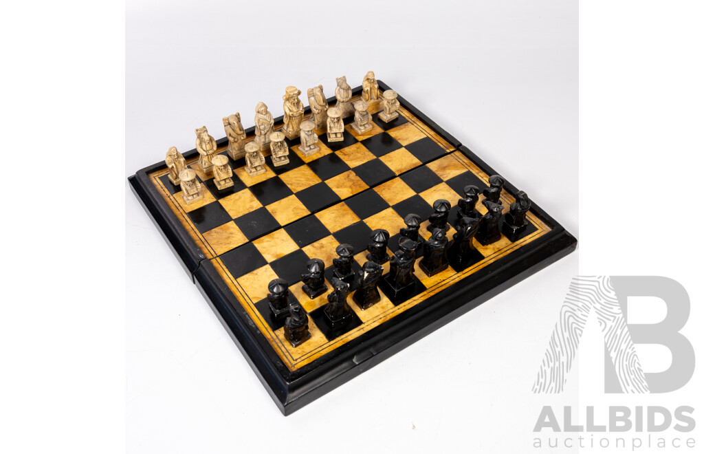 Vintage Wooden Chess Set with  Full Set Marble Pieces
