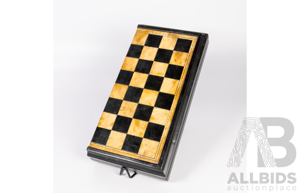 Vintage Wooden Chess Set with  Full Set Marble Pieces